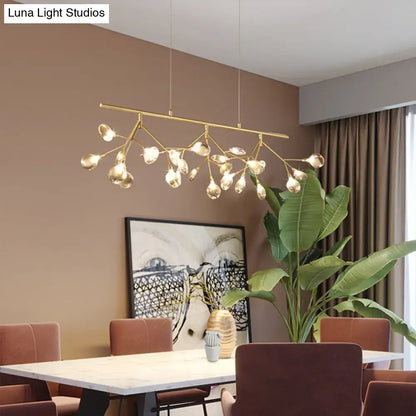 Gold-toned DecorBites™ smoke grey glass firefly chandelier with branching arms and clear teardrop globes for dining room