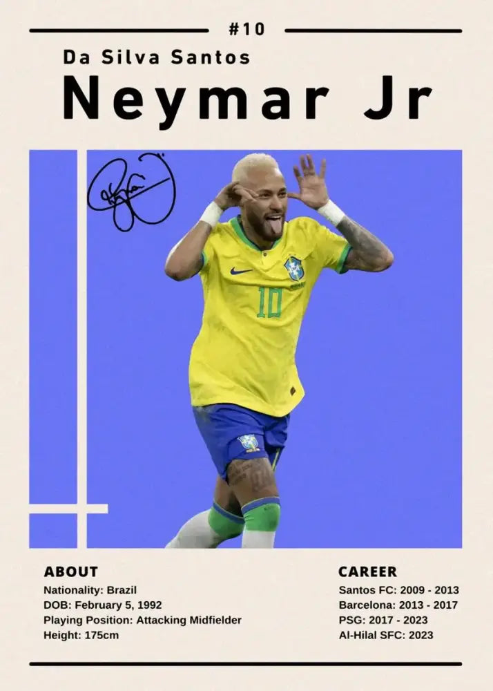 DecorBites™ soccer star Ronaldo wall art featuring yellow and green Brazil jersey number 10 with Nike logo on canvas