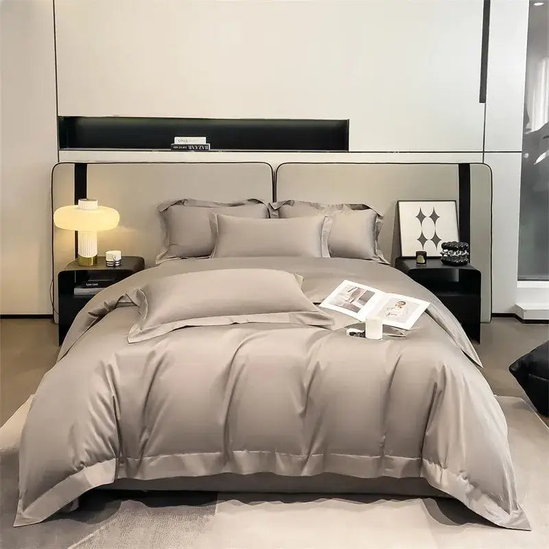 Decorbites™ soft egyptian cotton bedding set 1000tc with satin-like gray duvet cover and matching fitted sheet