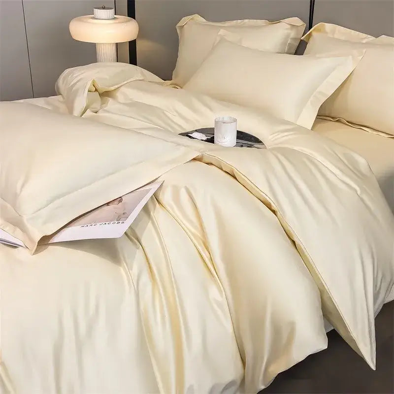 Cream-colored satin decorbites™ soft egyptian cotton bedding set 1000tc with fitted sheet and piece duvet cover glossy finish
