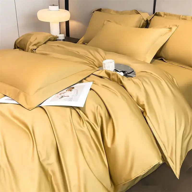 Golden satin duvet cover set with matching pillowcases from decorbites soft egyptian cotton 1000tc bedding set