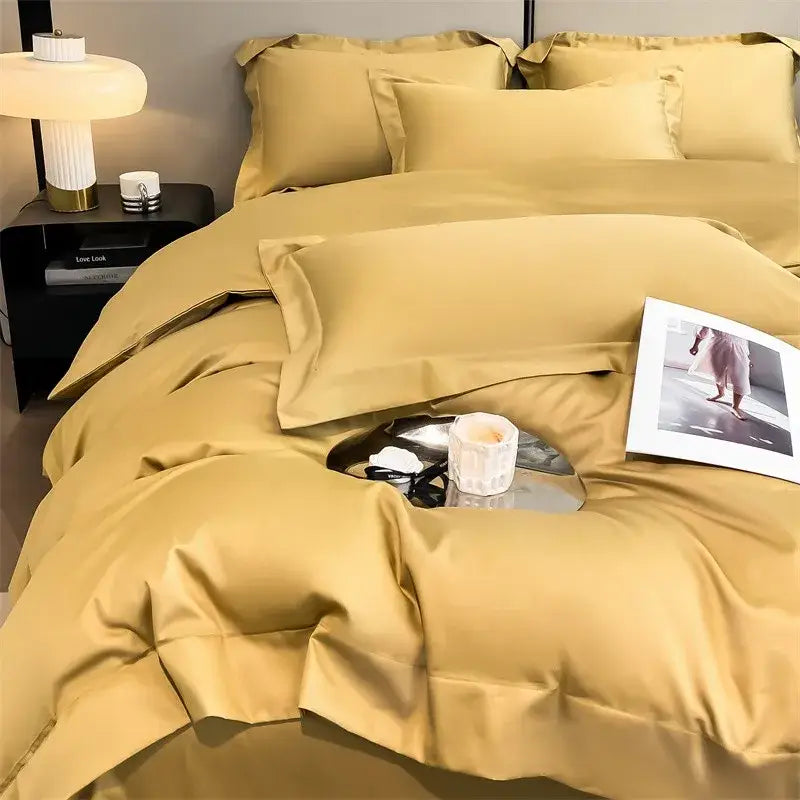 Golden satin decorbites™ soft egyptian cotton bedding set 1000tc with smooth duvet cover and fitted sheet luxury texture