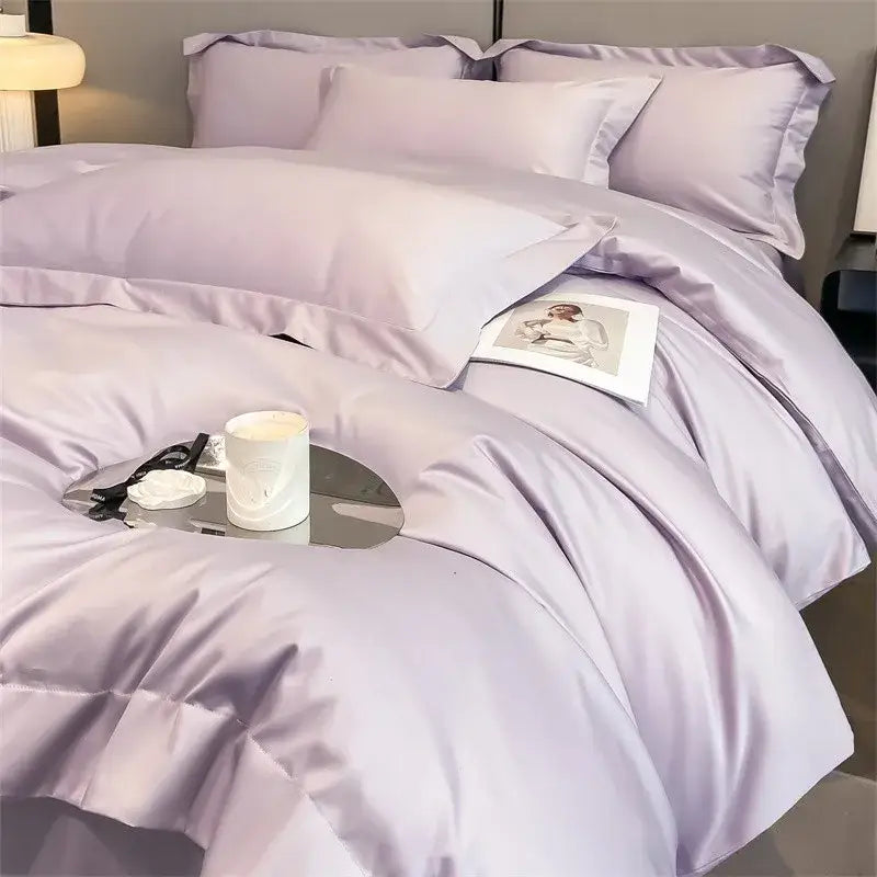 Lavender satin DecorBites™ 1000TC soft Egyptian cotton bedding set with smooth duvet cover and fitted sheet