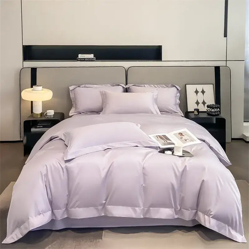 Lavender satin decorbites™ soft egyptian cotton bedding set with duvet cover and fitted sheet in 1000tc finish