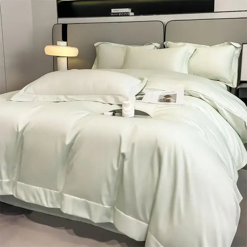 Soft light green satin duvet cover and pillowcases from decorbites™ soft egyptian cotton bedding set 1000tc