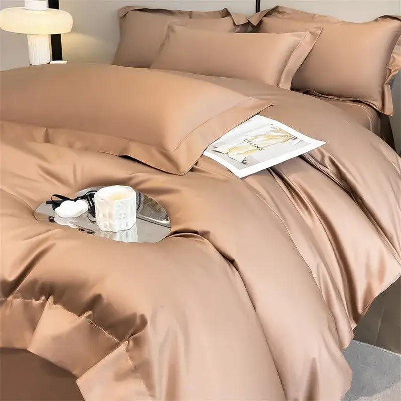 Luxurious taupe satin duvet cover and matching pillowcases from decorbites soft egyptian cotton bedding set 1000tc