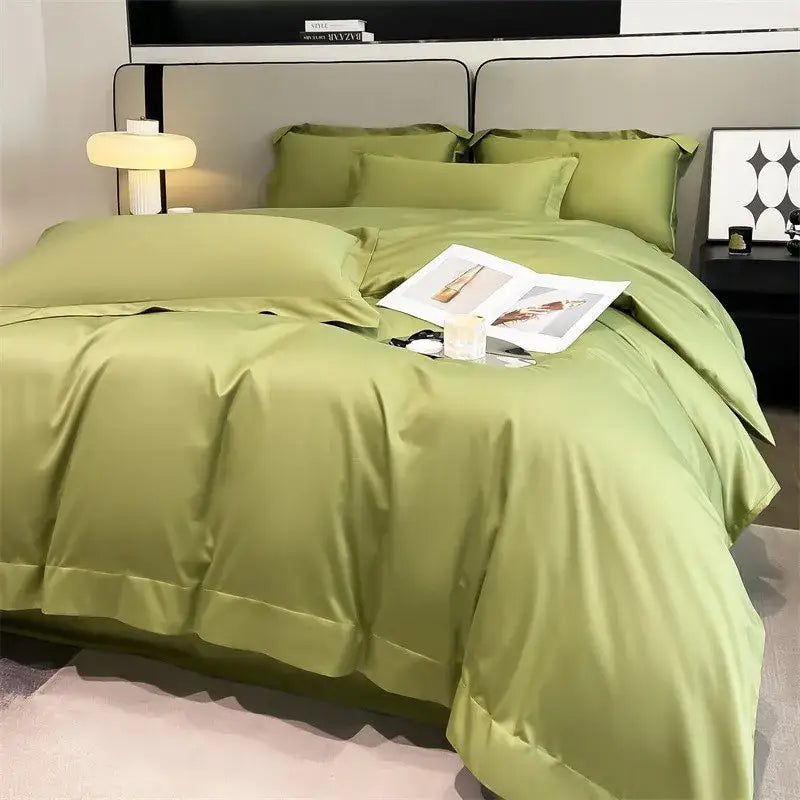 Satin green decorbites™ soft egyptian cotton bedding set 1000tc with duvet cover fitted sheet and matching pillows