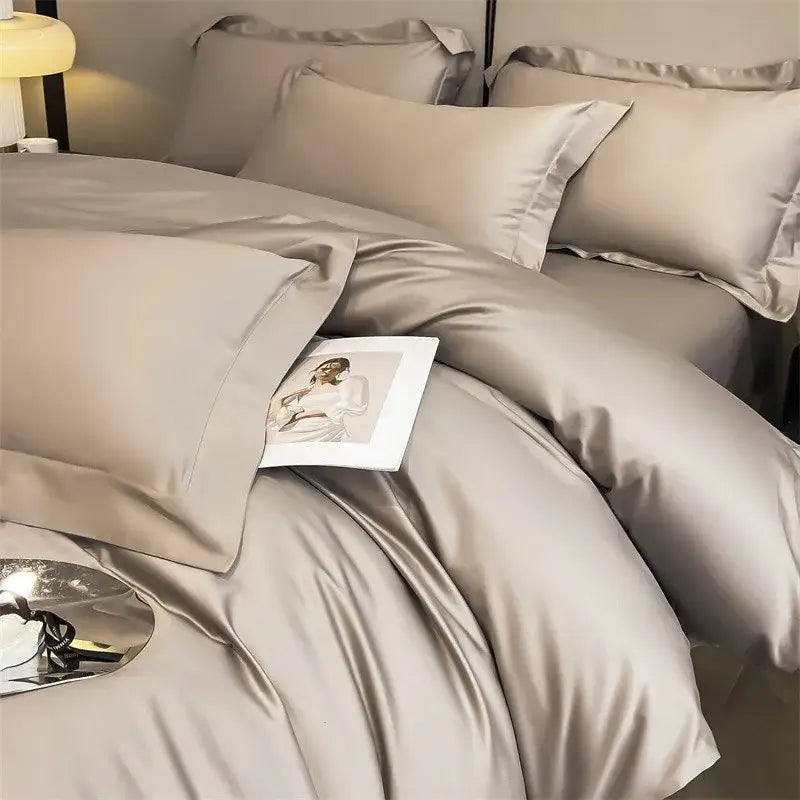 Decorbites soft egyptian cotton bedding set 1000tc in taupe satin with smooth glossy finish and fitted sheet