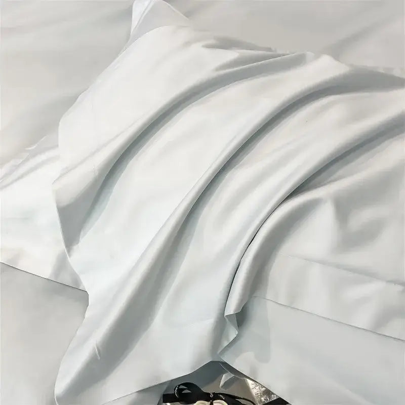 Decorbites™ soft egyptian cotton pillowcase in white satin sheen with gentle folds, part of 1000tc duvet cover set