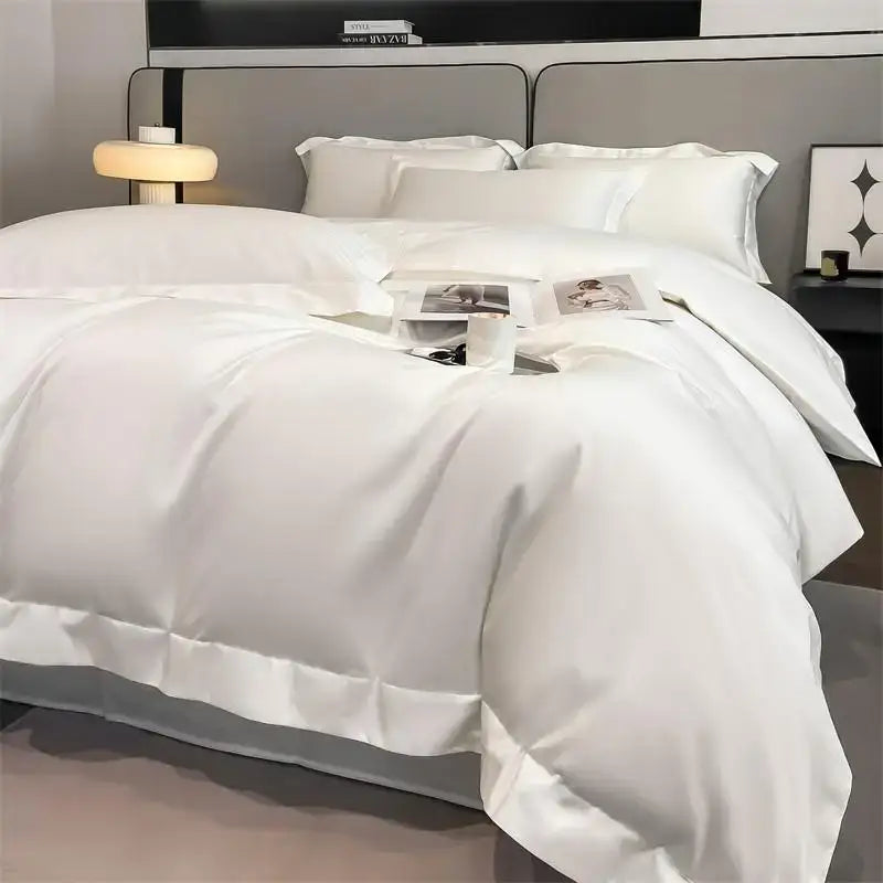 Decorbites soft egyptian cotton duvet cover in white satin with smooth glossy finish and neatly stitched edges
