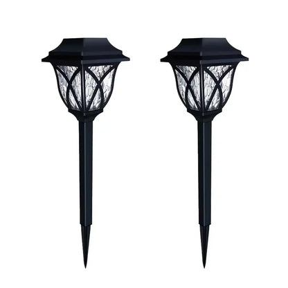 Black decorbites™ solar lawn lights with textured glass panels and decorative lattice design for outdoor garden use