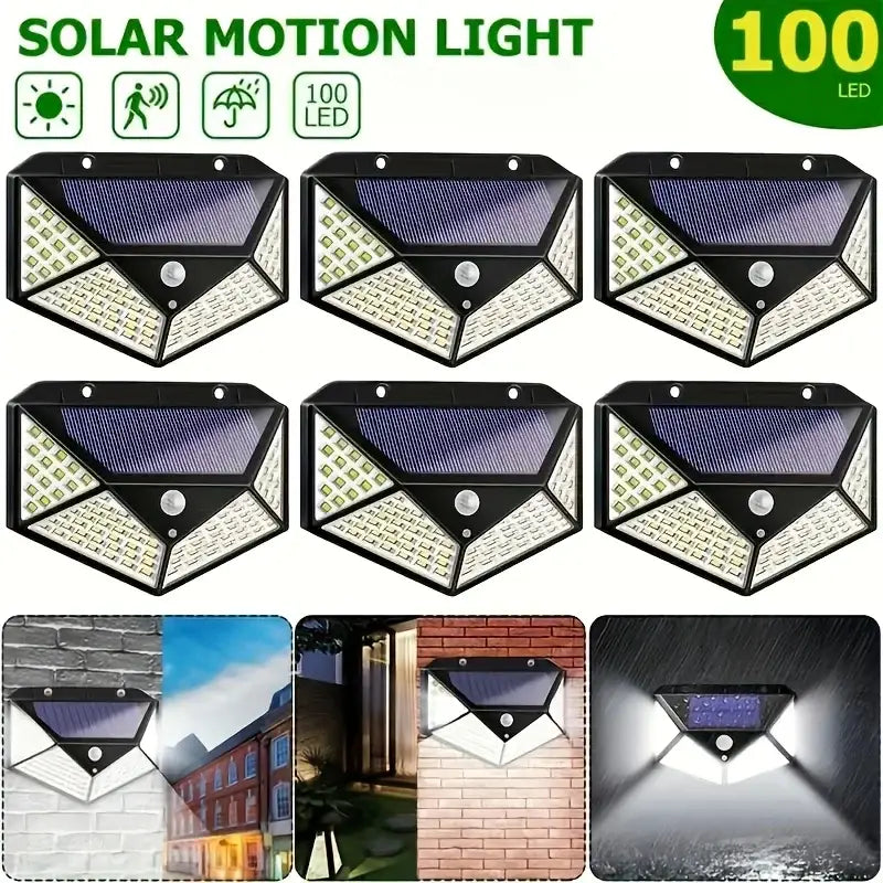 Decorbites™ black triangular solar outdoor lights with 100 leds and built-in motion sensor for sensor mode use