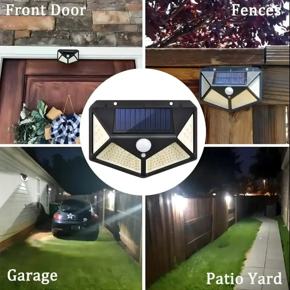 Decorbites™ black solar-powered outdoor lights with motion sensor and sensor mode featuring integrated led array and solar panel