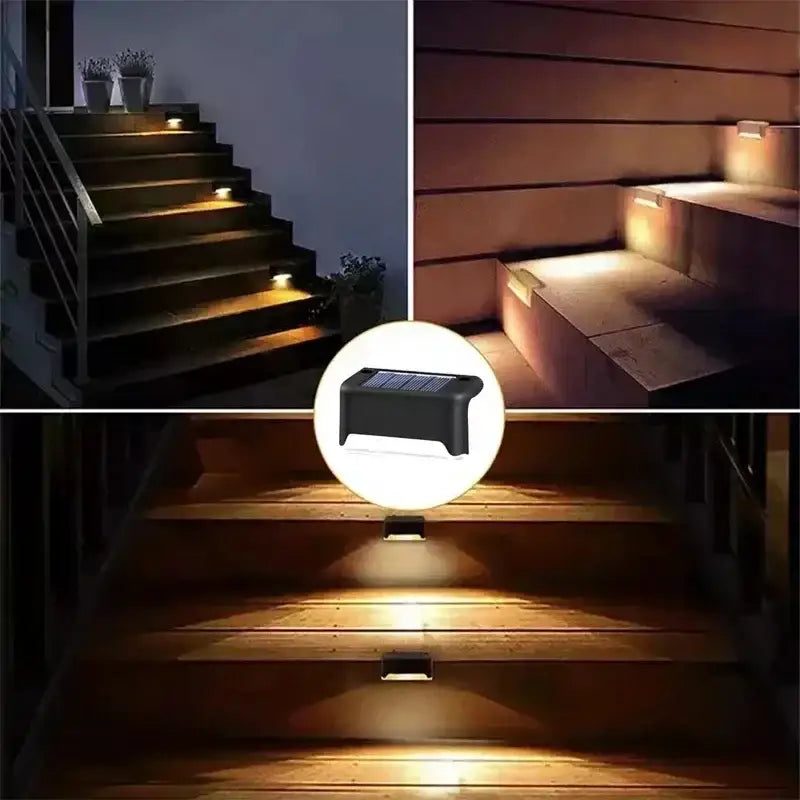 Decorbites™ solar led outdoor stair lights set featuring sleek black solar led step lights with integrated rectangular design