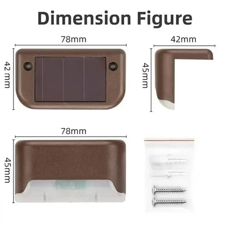 Brown plastic solar led outdoor step light with rectangular design and integrated led panel for stairs by DecorBites™