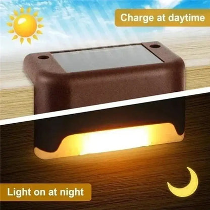 Decorbites™ brown plastic solar led outdoor stair light with built-in led emitting warm illumination at night