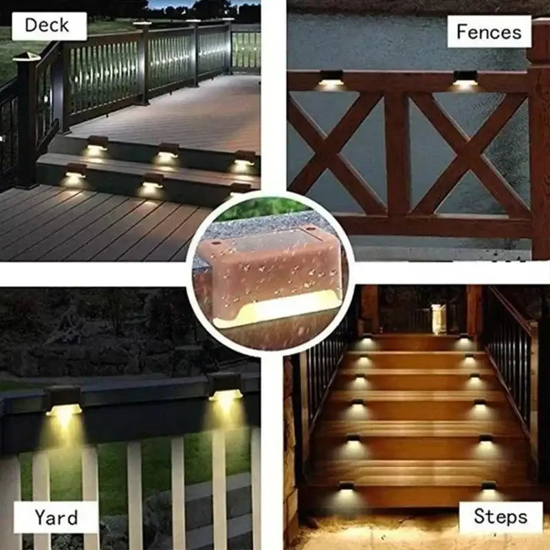 DecorBites™ solar led outdoor stair light in reddish-brown stone-like material with warm yellow glow weather-resistant design