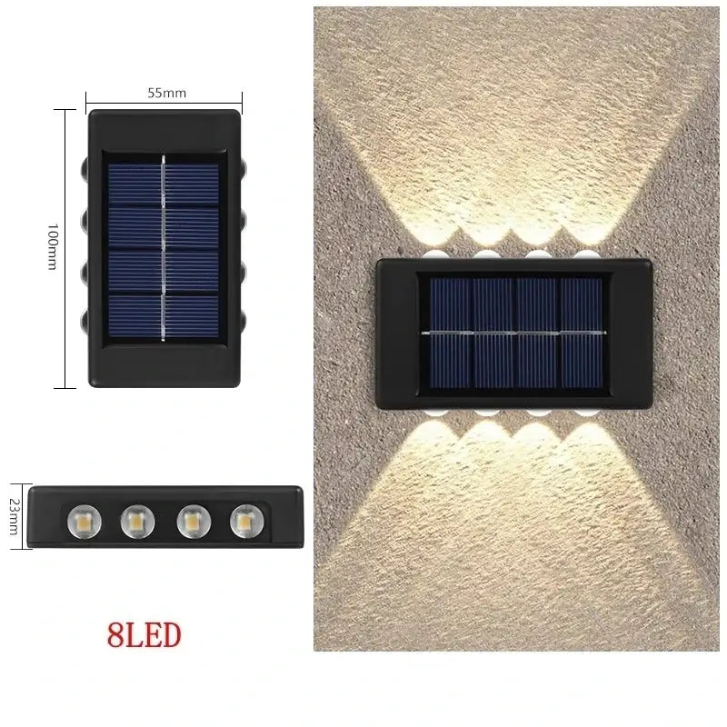 Decorbites solar led outdoor wall light black rectangular with eight warm white lamp beads for exterior use