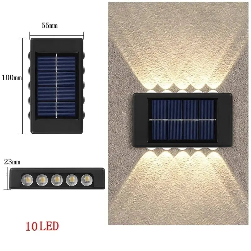 Decorbites™ solar led outdoor wall light in black with 10 warm white lamp beads for energy-efficient illumination