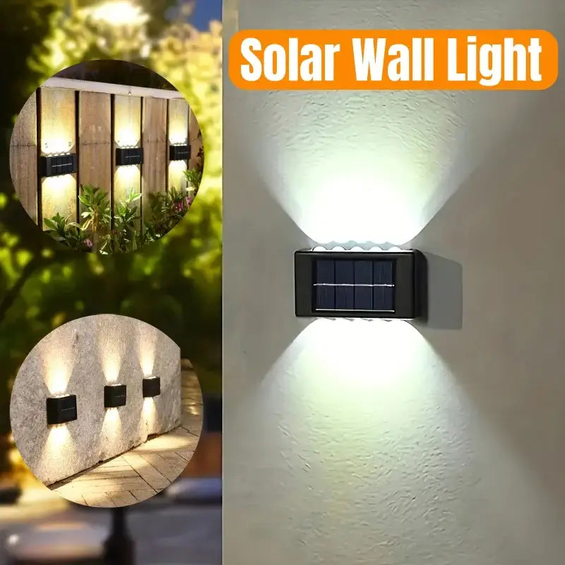 Black rectangular decorbites™ solar led outdoor wall light with integrated leds and visible solar panel for garden use