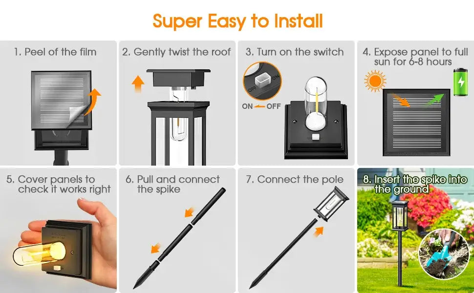 Black solar lights pack featuring super bright solar garden light with sleek modern design and clear glass panel