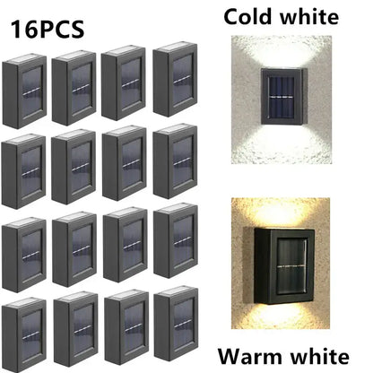 Decorbites™ solar outdoor led lights black rectangular wall sconces with dual cold and warm white illumination options