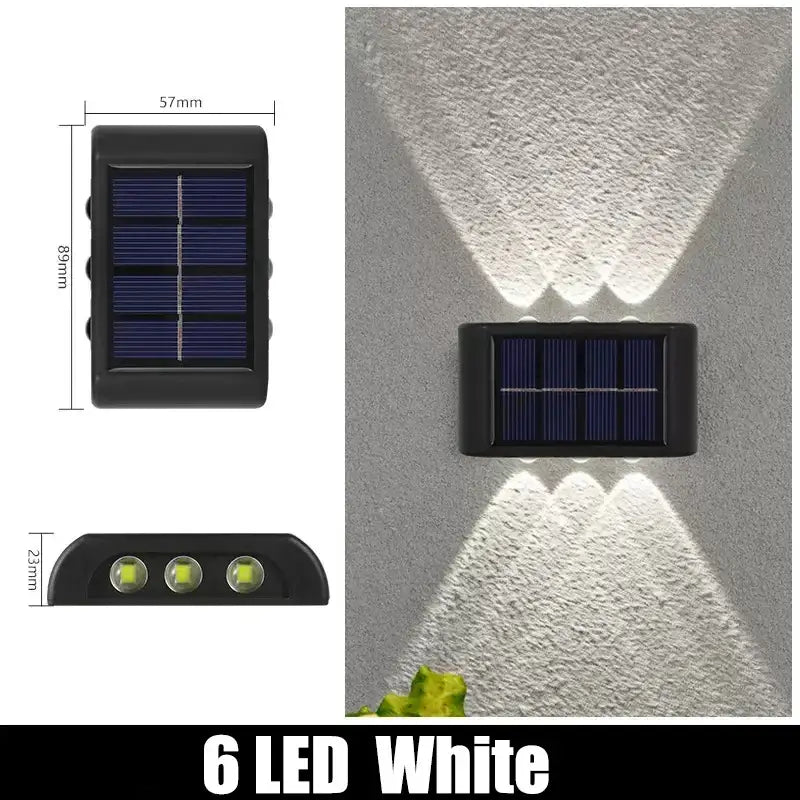 Black rectangular solar outdoor wall light with three white led bulbs for garden decor by DecorBites™