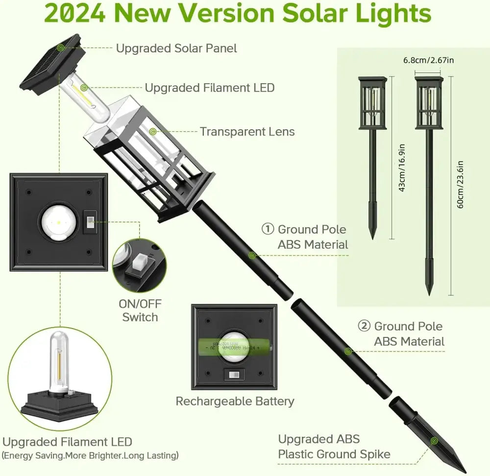 DecorBites™ solar pathway lights black garden light with transparent lens and upgraded filament LED for outdoor use