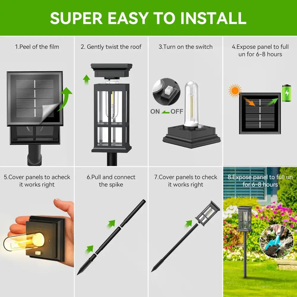 DecorBites™ solar pathway lights black lantern-style design with clear glass panels bright outdoor solar pathway lights