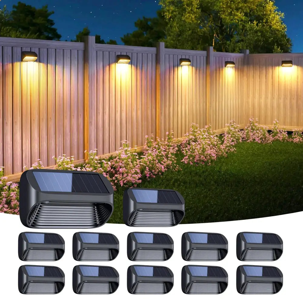 Black solar powered fence light by DecorBites with motion sensor and upgraded led bulbs for yard patio deck lighting