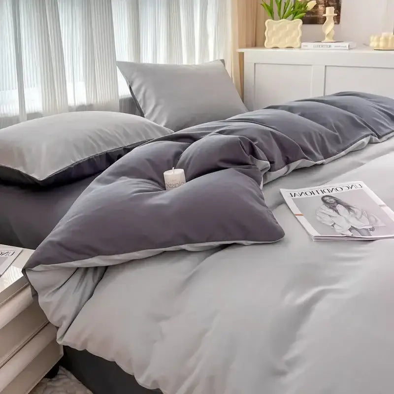 Gray velvet comforter from decorbites™ solid color brush fabric bedding set with soft plush texture and subtle sheen