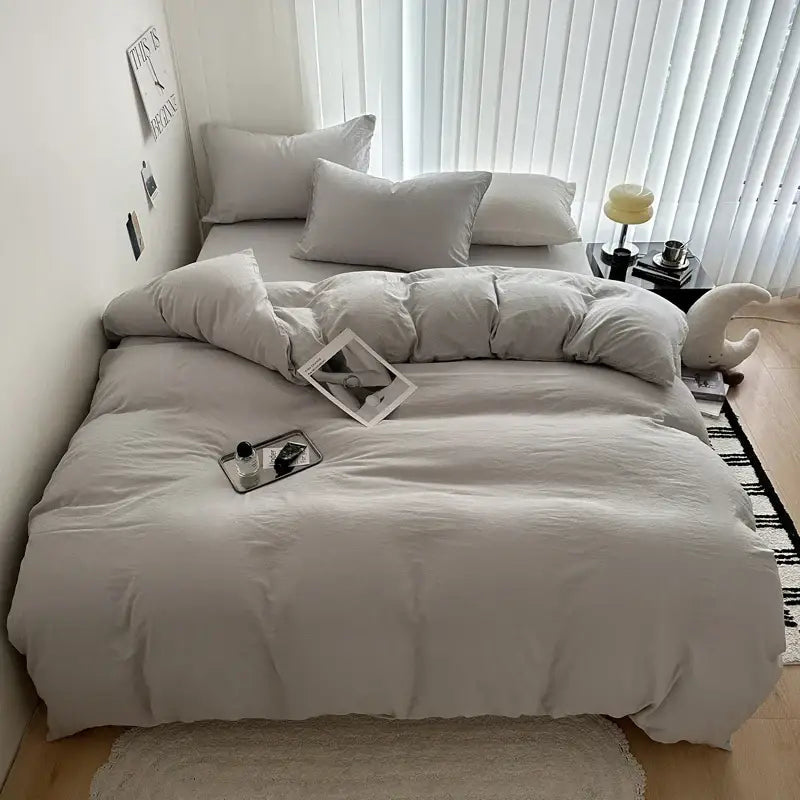 Cozy light gray quilted duvet cover and matching pillows from decorbites™ solid cotton bedding set in various sizes
