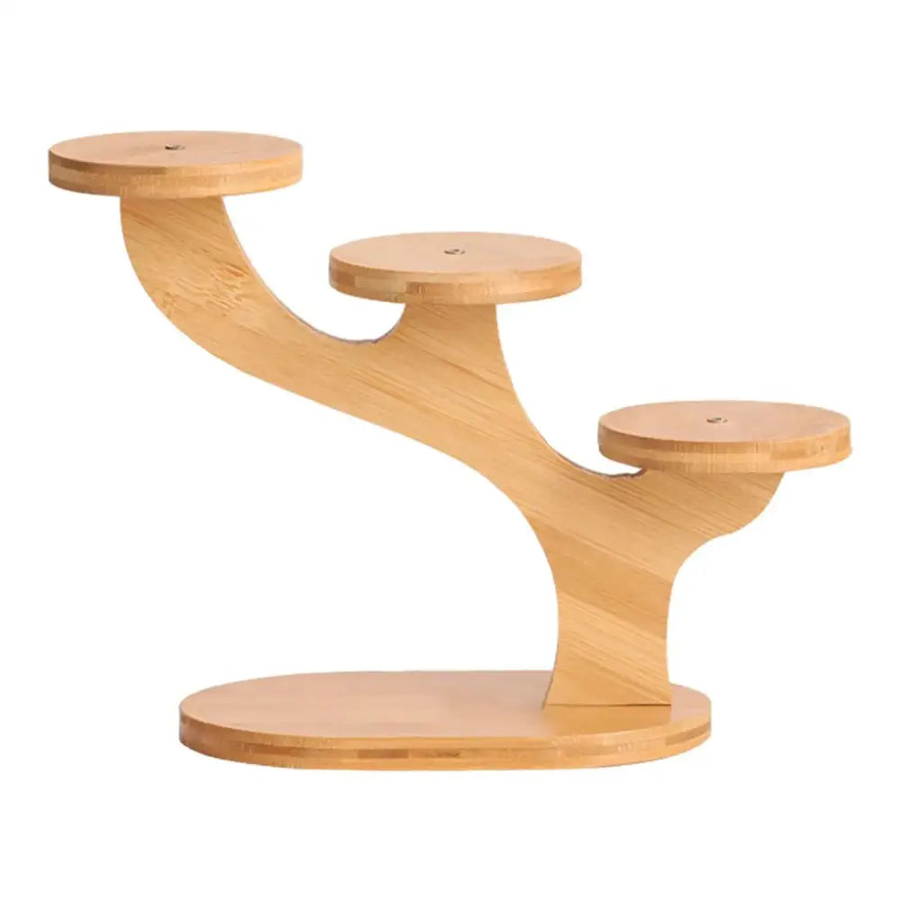 Light brown bamboo flower pot stand with three curved tiers decorbites space-saving design for home and office use