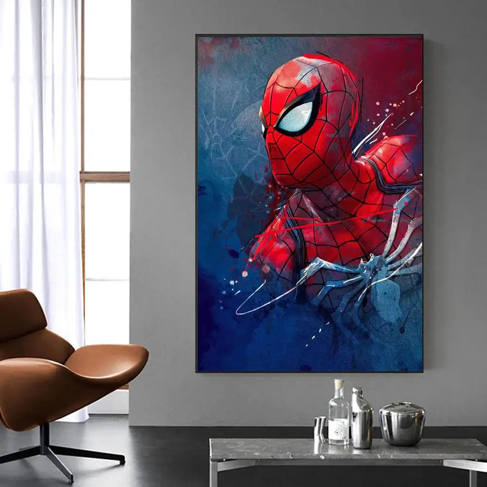 Red and blue spiderman watercolor canvas poster with dynamic design for home decor by decorbites
