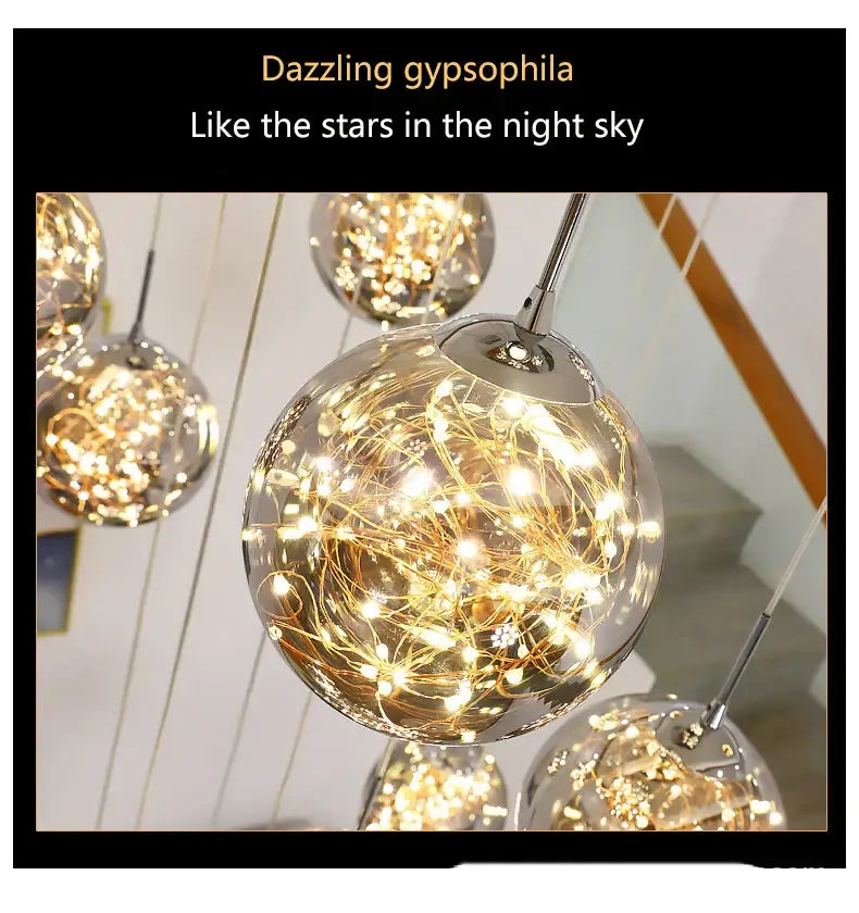 Dazzling dazzlegypsofila crystal ball chandelier with clear glass sphere and golden fairy lights by chrome fixtures