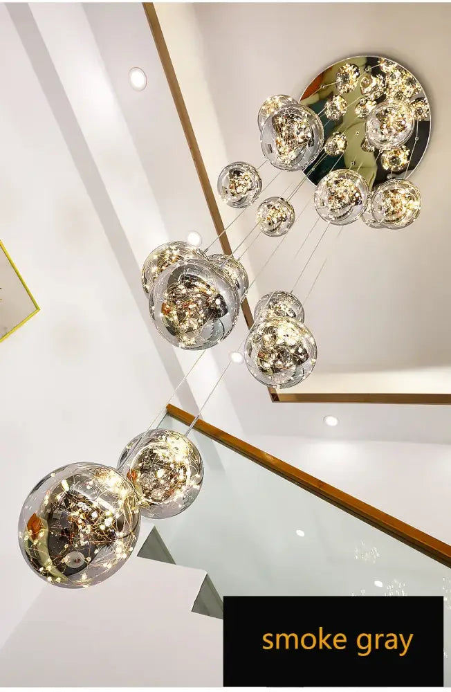 DecorBites spiral crystal ball chandelier light with multiple glass orbs and smoke gray circular ceiling mount