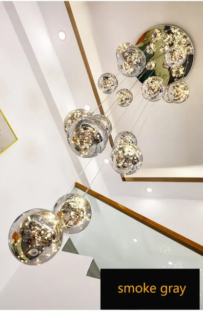 DecorBites spiral crystal ball chandelier light with multiple glass orbs and smoke gray circular ceiling mount