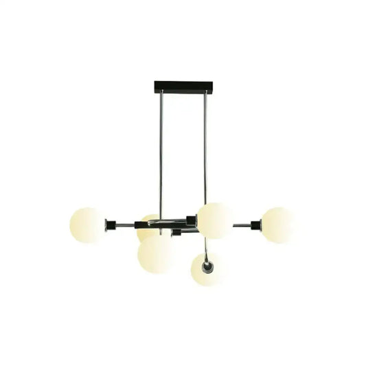 Modern black and chrome DecorBites™ sputnik hanging island light with frosted glass globes for dining room use