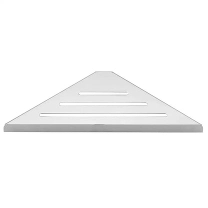 Triangular DecorBites stainless steel corner shower shelf organizer with three white metal horizontal slots