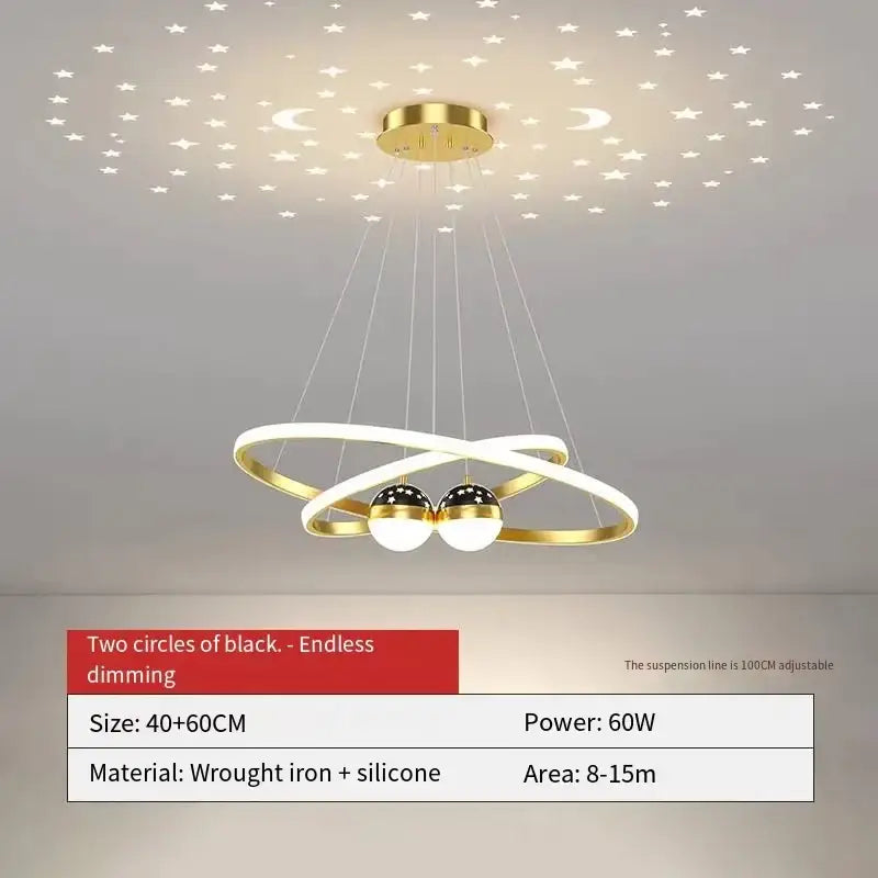 Modern decorbites™ starry sky led chandelier with interlocking gold rings and starry night effect for living room