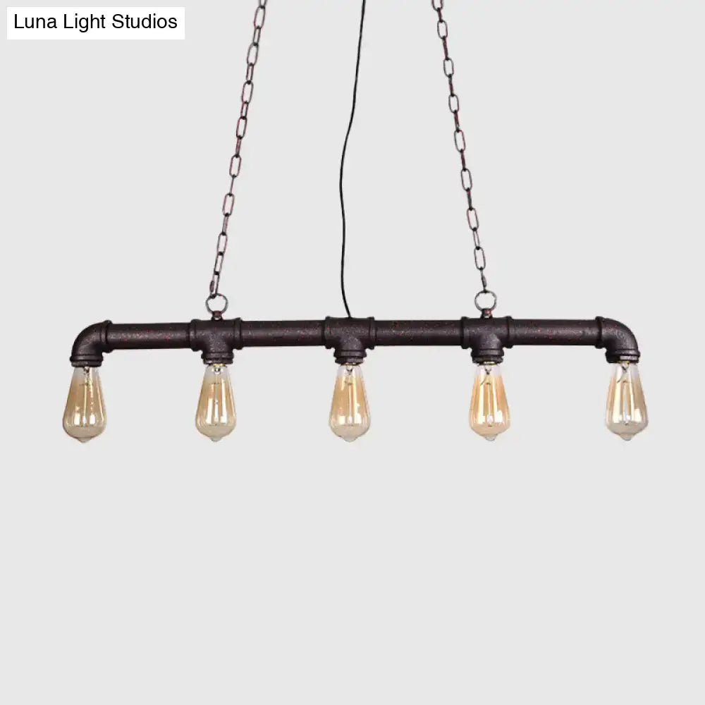 Decorbites™ steampunk island pendant with 5 led incandescent e26 e27 bulbs in black industrial pipe style for dining room