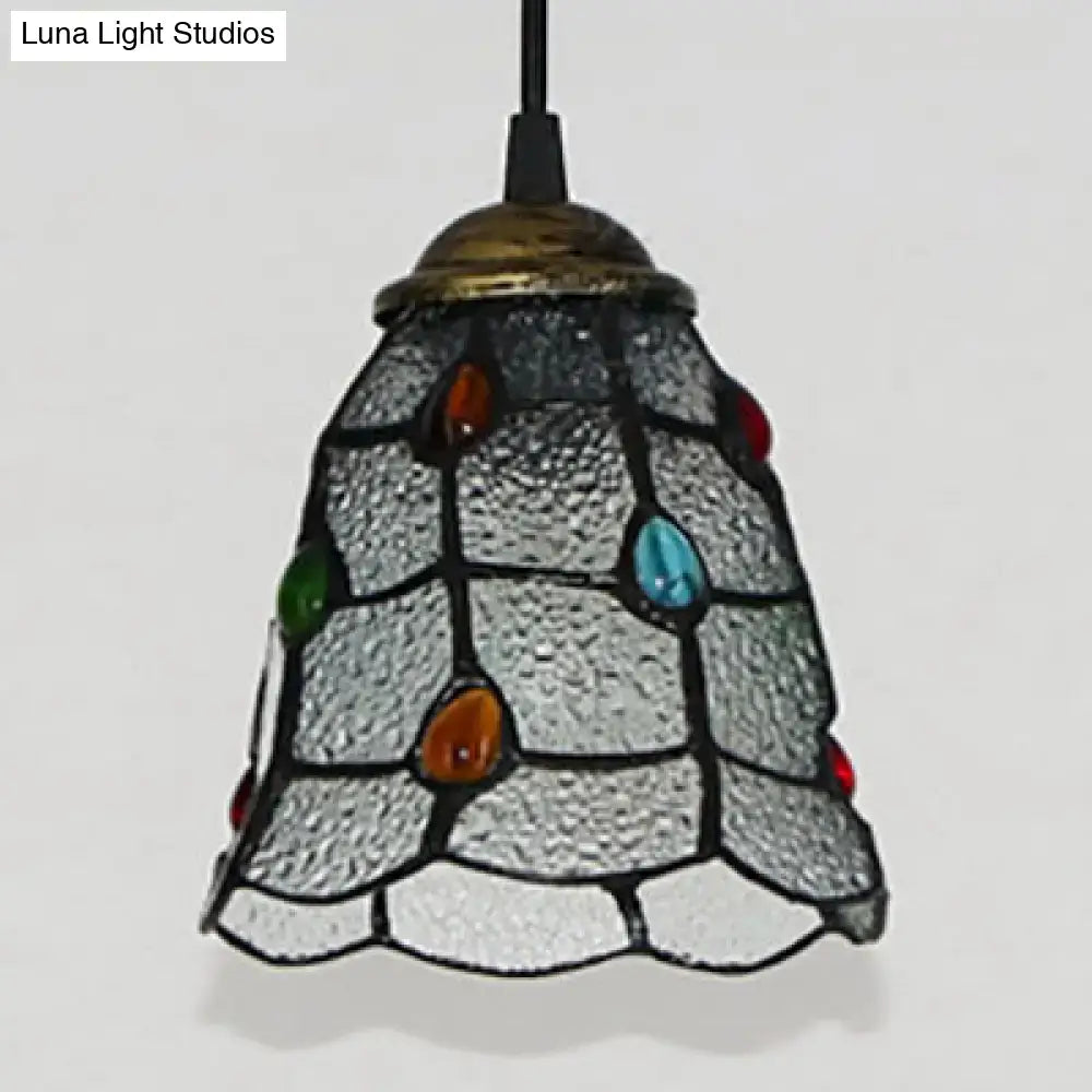 Decorbites™ stunning clear glass trumpet ceiling lamp tiffany style pendant light with silver panels and colorful gems