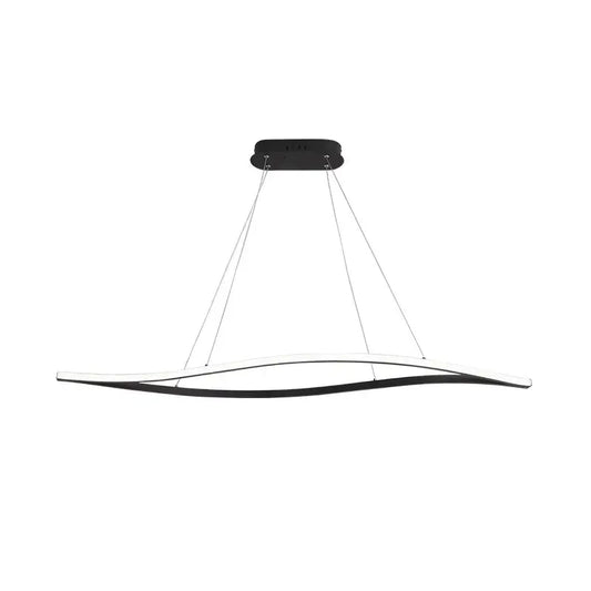 Modern black and white aluminum leaf led island light with a sleek curved design for dining room décor by DecorBites