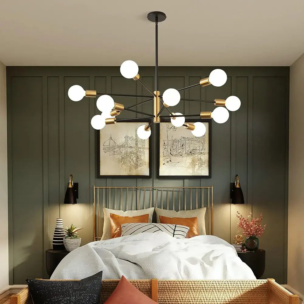 Decorbites stylish hanging chandelier with black brass finish and white spherical bulbs for home decor retro industrial style