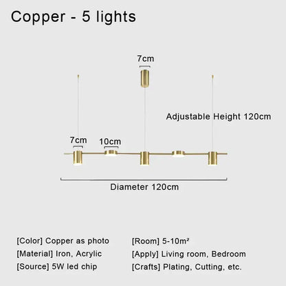 DecorBites™ stylish led chandelier with copper cylindrical led lights and sleek iron-acrylic design for home decor