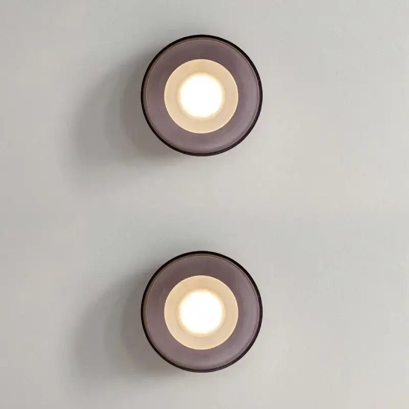 Decorbites™ stylish led wall lamp with two sleek circular wall lamps in translucent gray glass and warm white led lights
