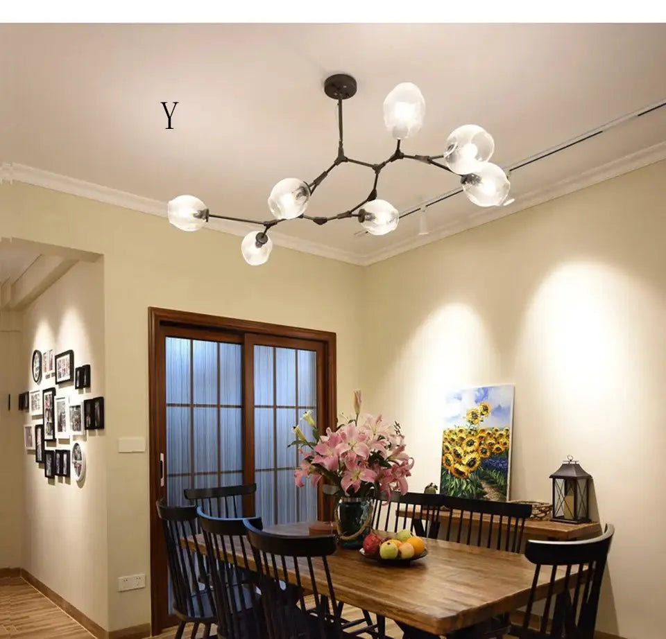 Modern chandelier DecorBites™ stylish nordic black metal chandelier with frosted glass globes for living and dining rooms