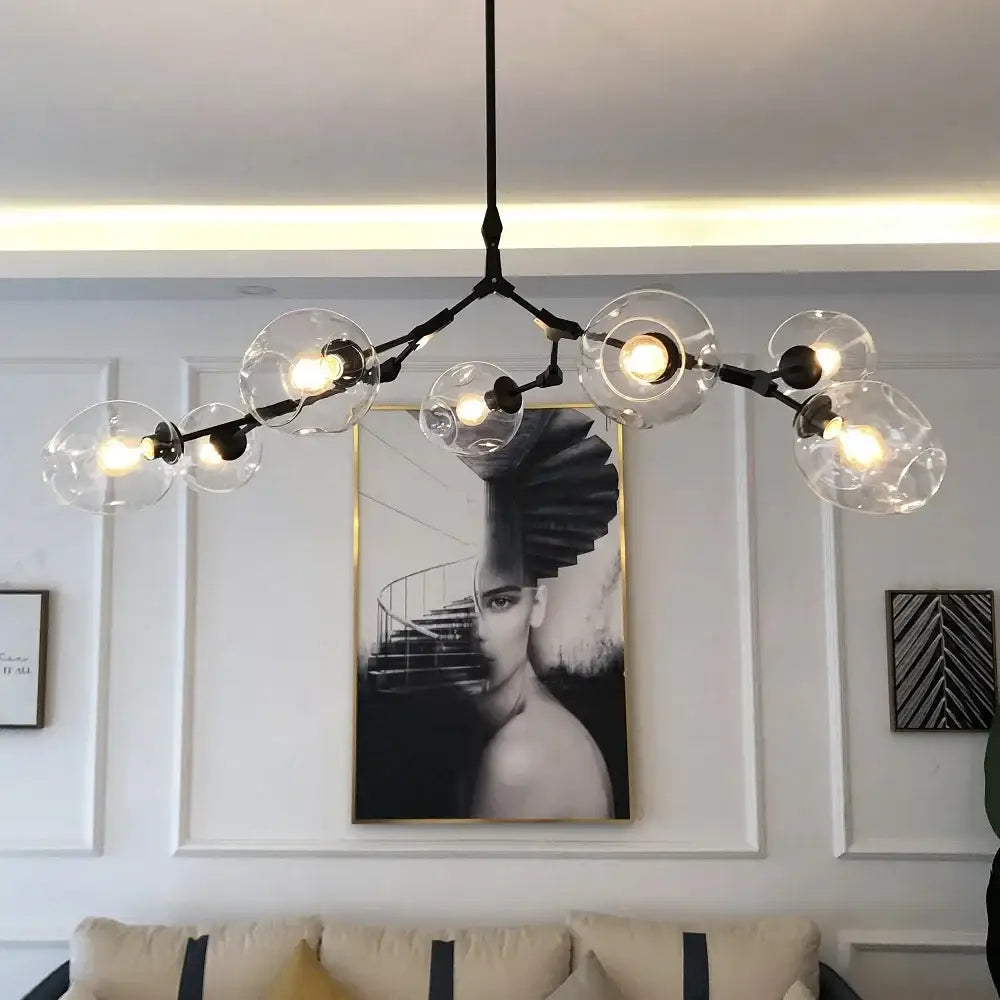 Modern chandelier DecorBites™ stylish nordic chandelier with black metal frame and clear glass globe bulbs for living room and dining