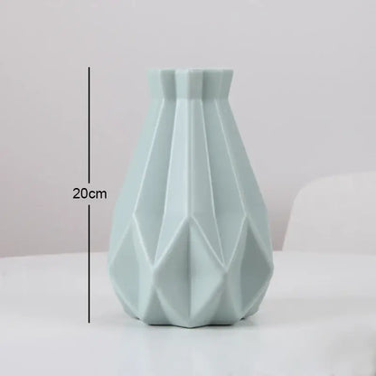 DecorBites™ stylish nordic mint green plastic flower vase with faceted geometric design for home decor