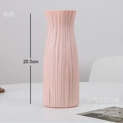 Tall slender pink decorbites™ stylish nordic plastic flower vase with vertical ribbed texture and matte finish